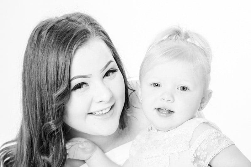 family photoshoot mom and daughter b&w